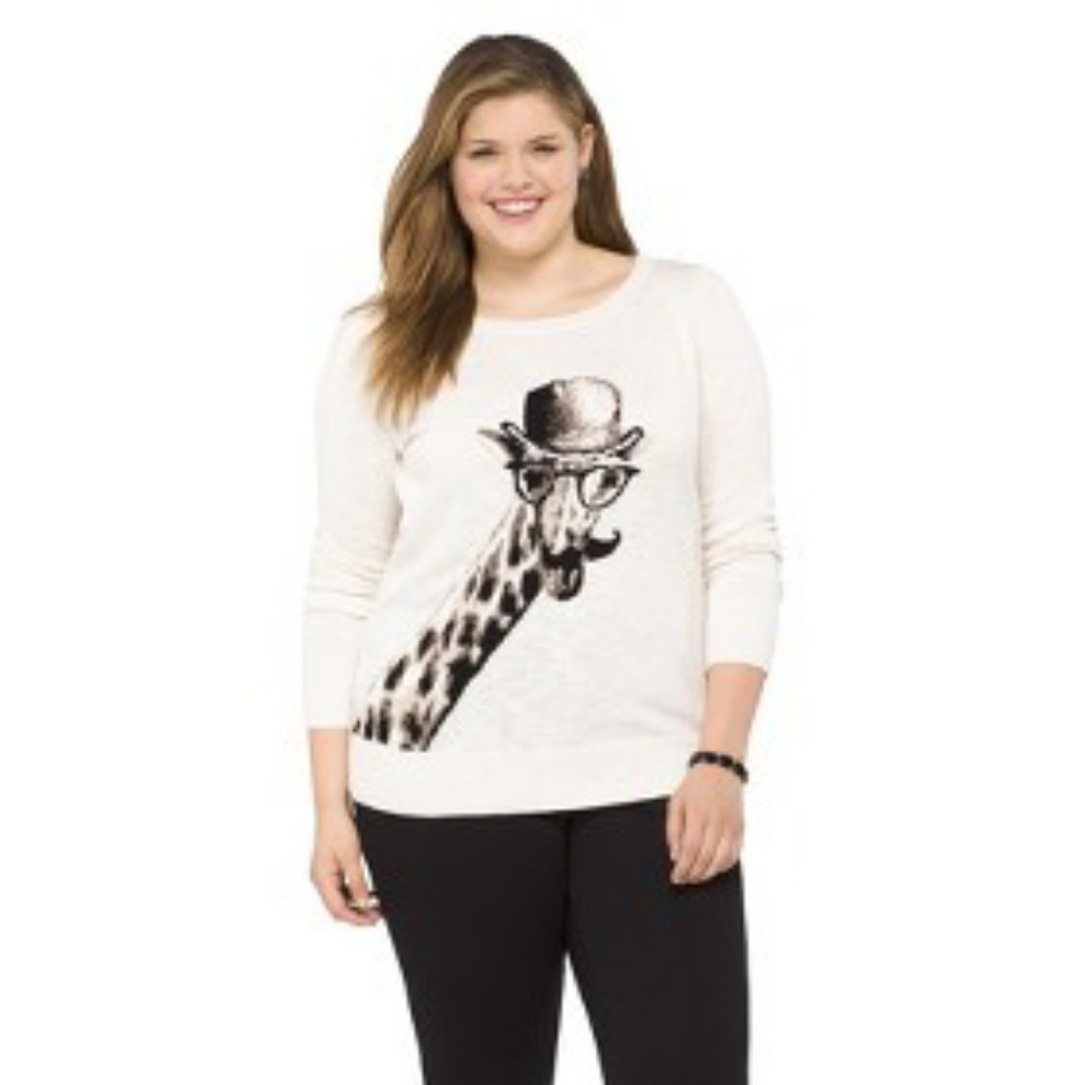 Mossimo cream sweater giraffe mustache top hat